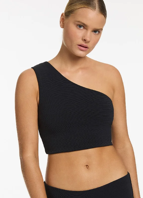 Isla Rib Wide Shoulder Top - Black