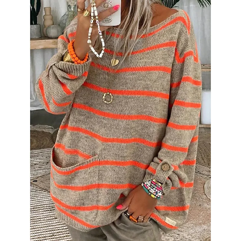 Women's Pullover Jumper Cable Knit Tunic Knitted Print Crew Neck