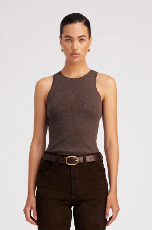 Heather Brown Ultra Fine Cashmere Racer Tank