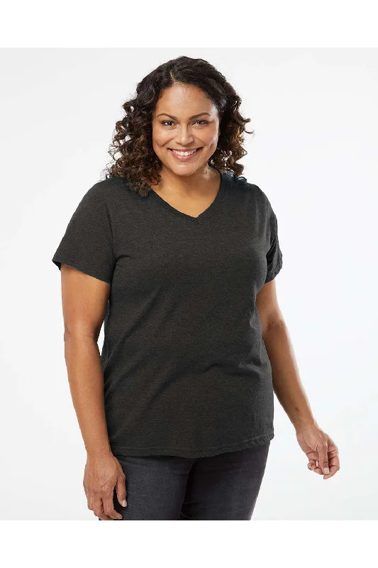 LAT Womens Curvy Collection Fine Jersey Short Sleeve V-Neck T-Shirt - Vintage Smoke Grey - Closeout