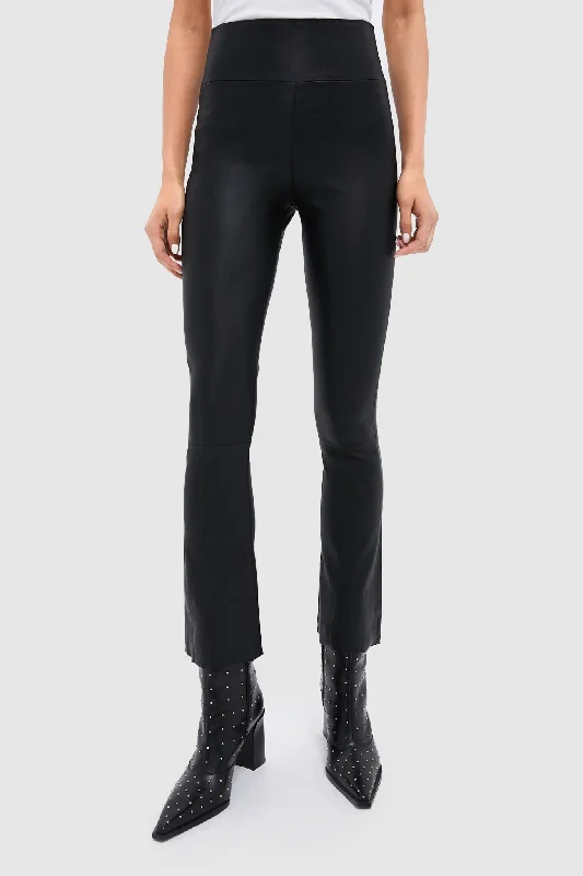 Black Leather Ankle Flare Legging