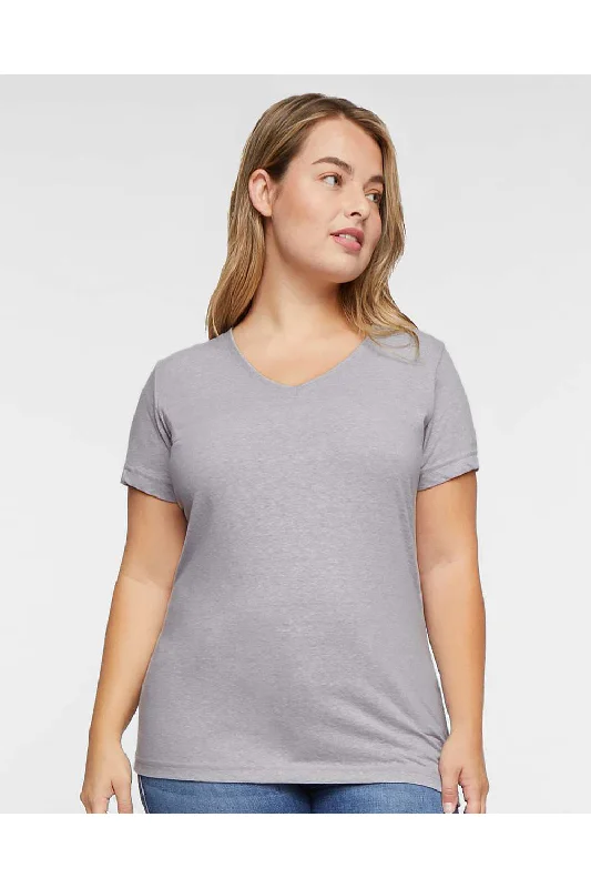 LAT Womens Harborside Melange Short Sleeve V-Neck T-Shirt - Grey