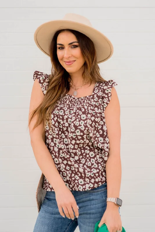 Scattered Blooms Ruche Accented Blouse