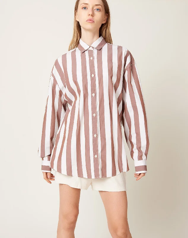 Loose Ole Shirt in Brown & White Stripe