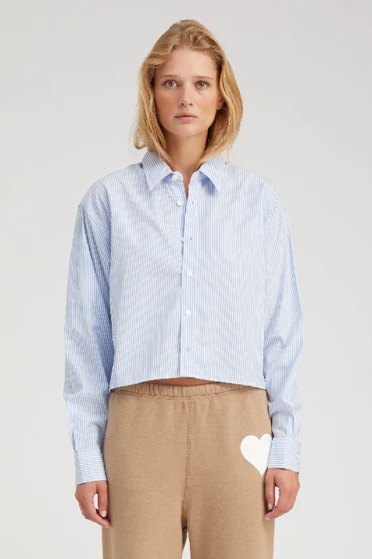 Baby Blue Striped Cropped Button Down