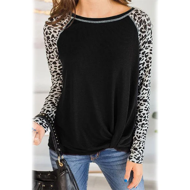 Women's Long Sleeved Leopard Print Twist Top