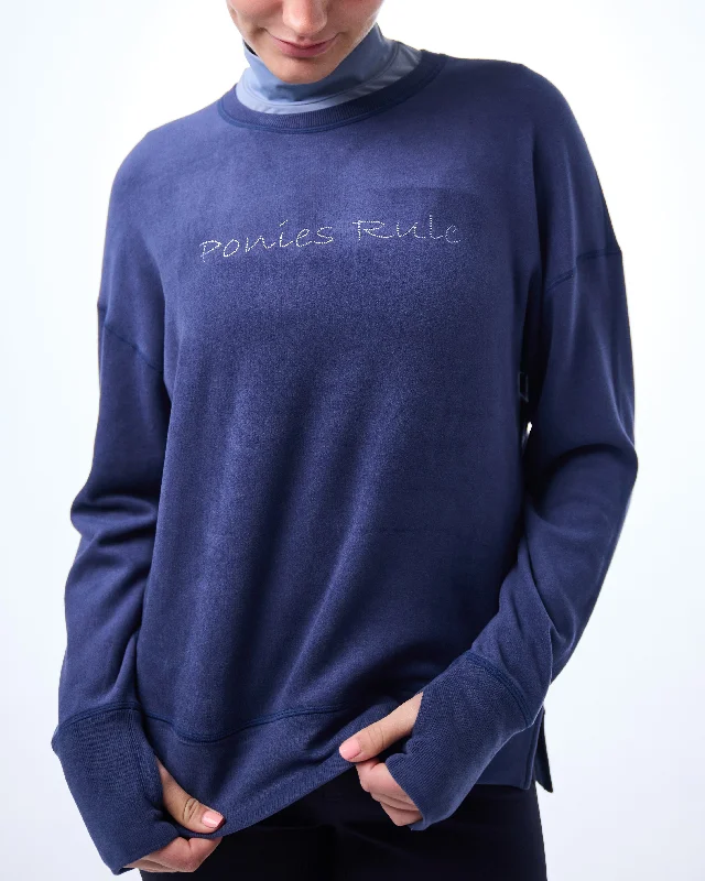 Ponies Rule Micro Crystal  Iconic Luxe Crew- Bright Navy