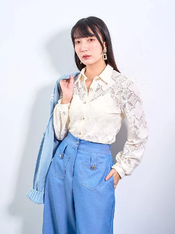 Pearl Button Lace Blouse