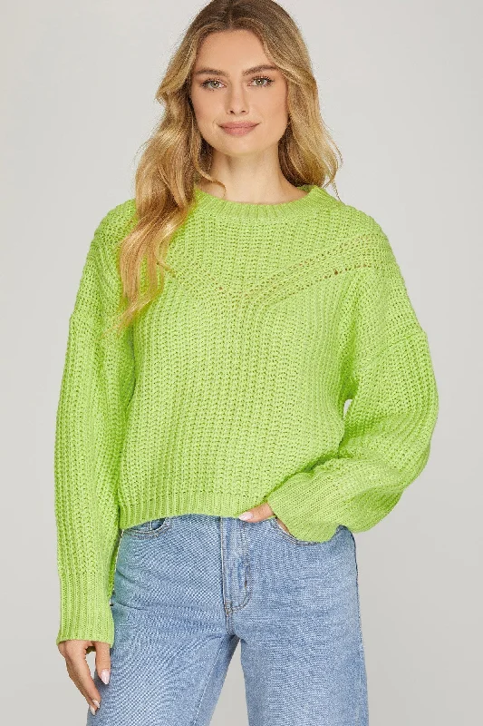 Puff Sleeve Crewneck Pullover Sweater