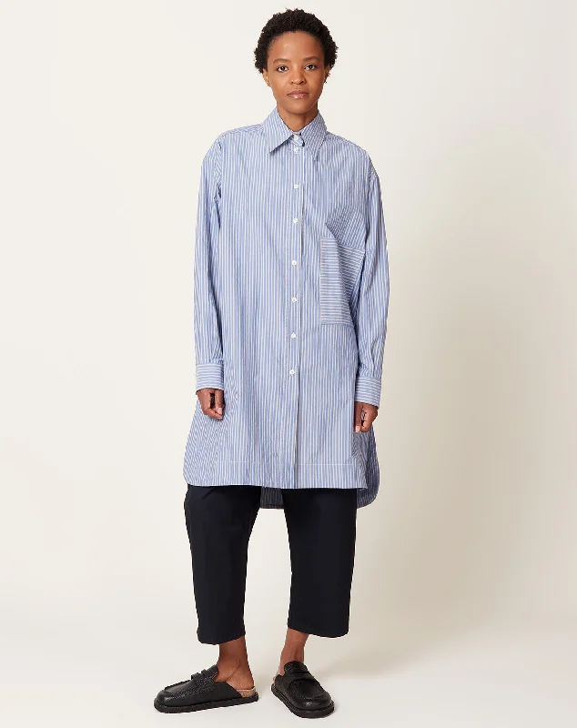 Japanese Stripe Shirting Big Shirt in Blue & Natural