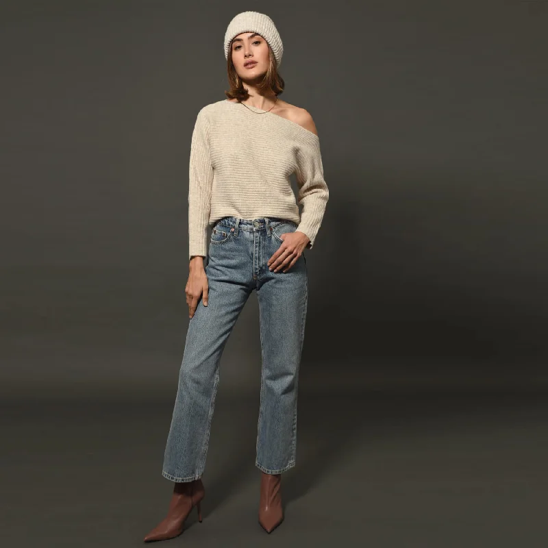 Greylin Hana Off Shoulder Long Sleeve Sweater - Oatmilk