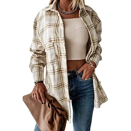 Women's Fall Clothes Plaid  Jacket Long Sleeve