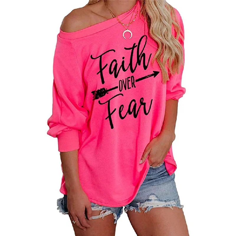 Jawint Womens Faith Over Fear Long Sleeve T-Shirt