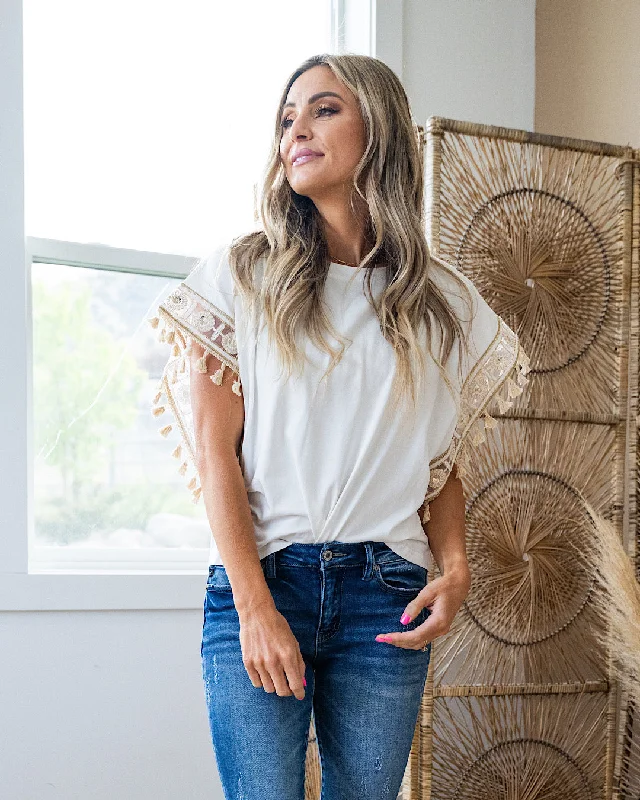 Sariah Ivory Top with Embellished Sleeve Detail FINAL SALE