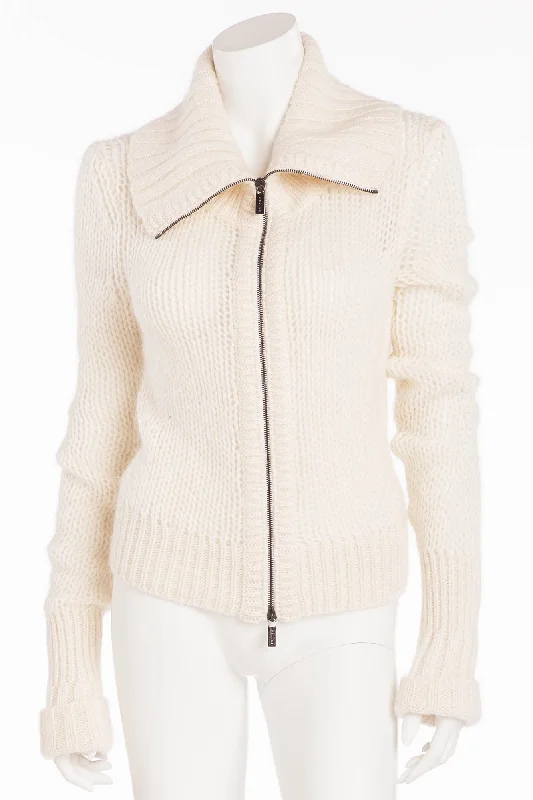 Celine - White Knit Zip Up Sweater - M