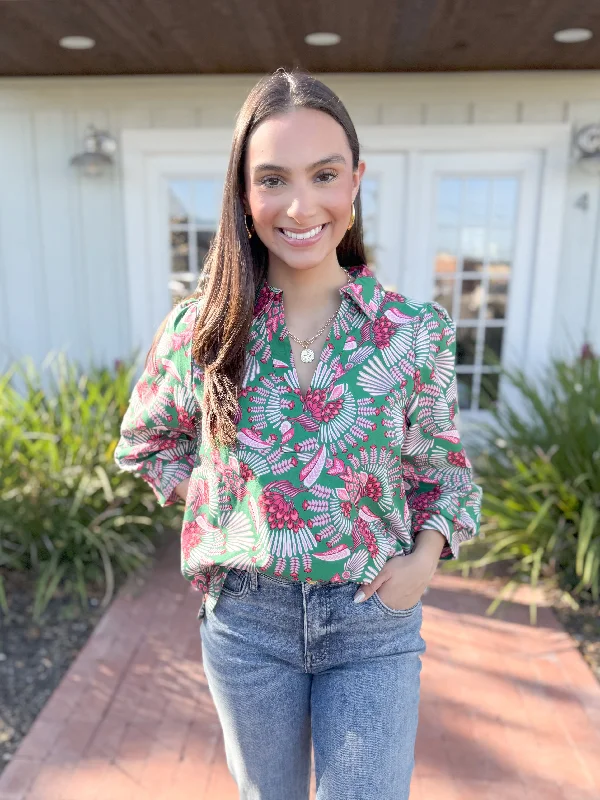 The Charlee Toucan Tango Collared Top-Green