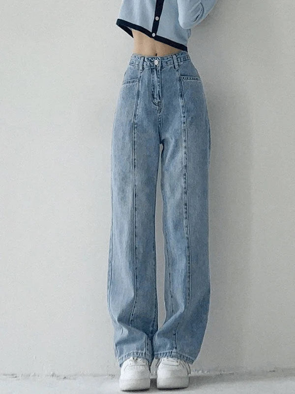 SEAM DETAIL WASHED BOYFRIEND JEANS      S2823