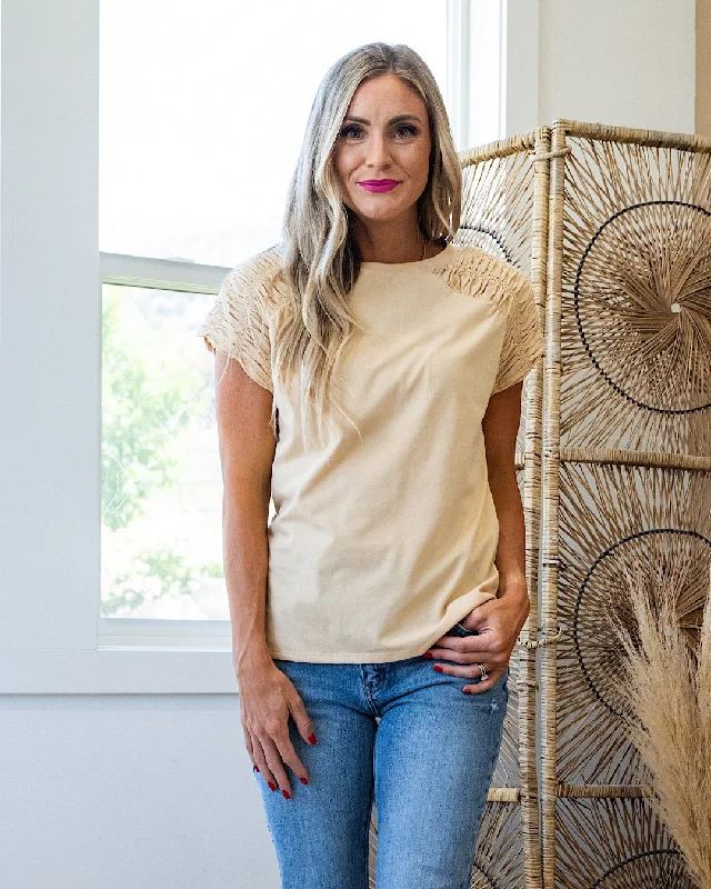 Anne Smocked Shoulder Top - Taupe FINAL SALE