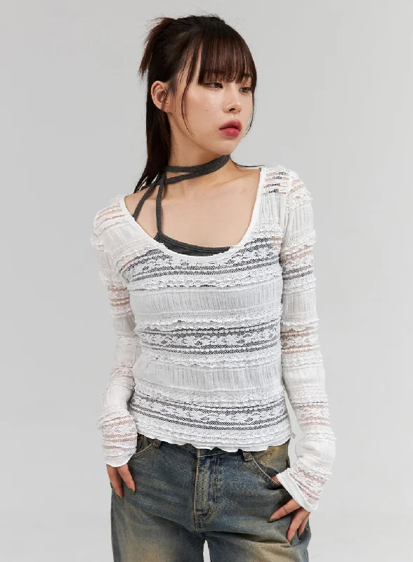 Lace Cotton Long Sleeve Top CG331