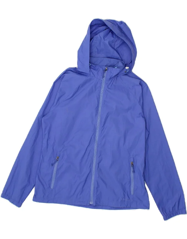 L.L.BEAN Womens Hooded Rain Jacket UK 14 Medium Blue Nylon