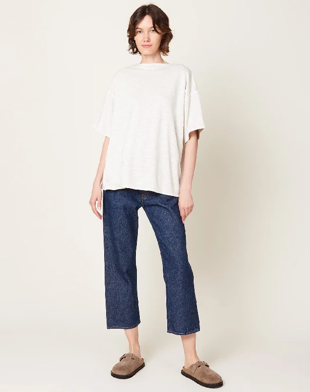 Reversible Linen Knit Pullover in White & Natural