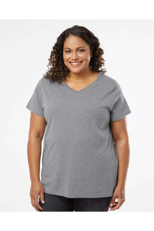 LAT Womens Curvy Collection Fine Jersey Short Sleeve V-Neck T-Shirt - Heather Granite Grey - Closeout