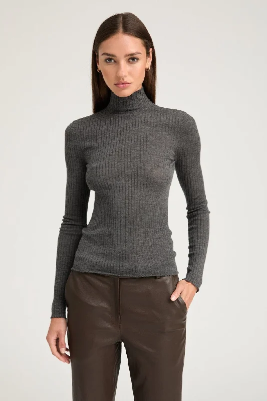 Charcoal Cashmere Mock Neck