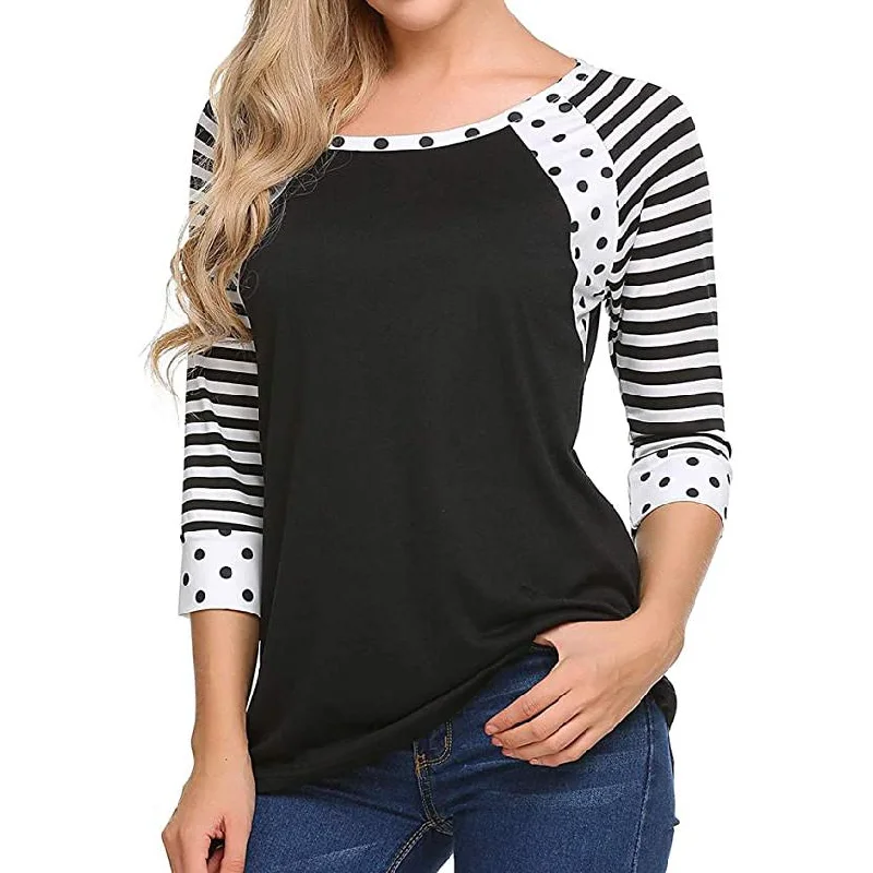 Women's Polka Dots Striped 3/4 Sleeve Top