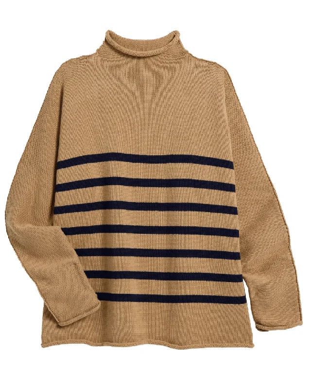 Camel with Navy Stripe Monterey Sweater