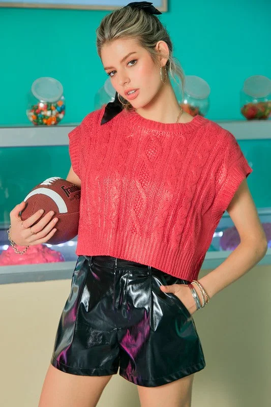 Metallic Printed Rount Neck Slvless Sweater Top