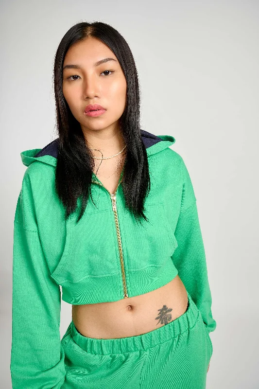 Seafoam Crop Zipper Hoodie