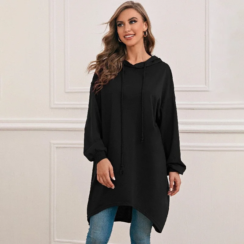 Drop Shoulder Dip Hem Thermal Longline Hoodie