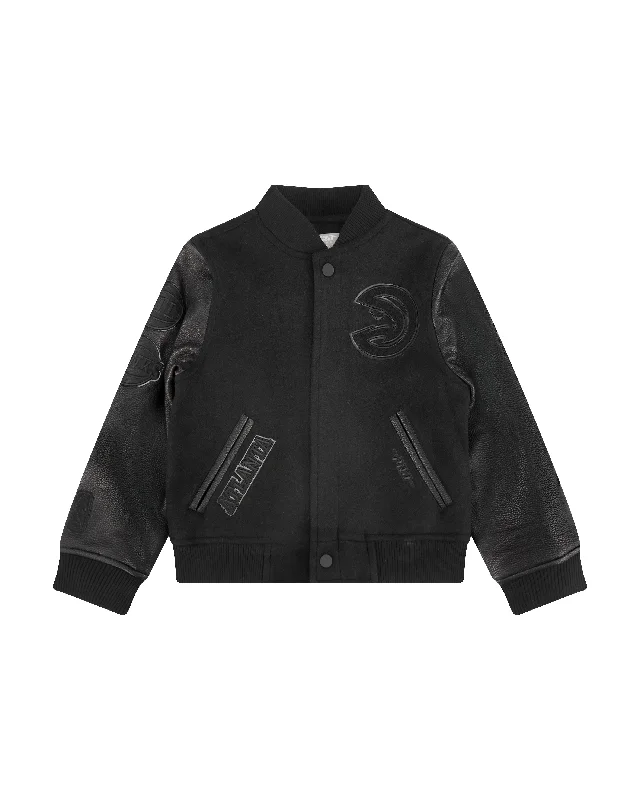 NBA ATLANTA HAWKS TRIPLE BLACK LITTLE BOYS WOOL VARSITY JACKET (JET BLACK)