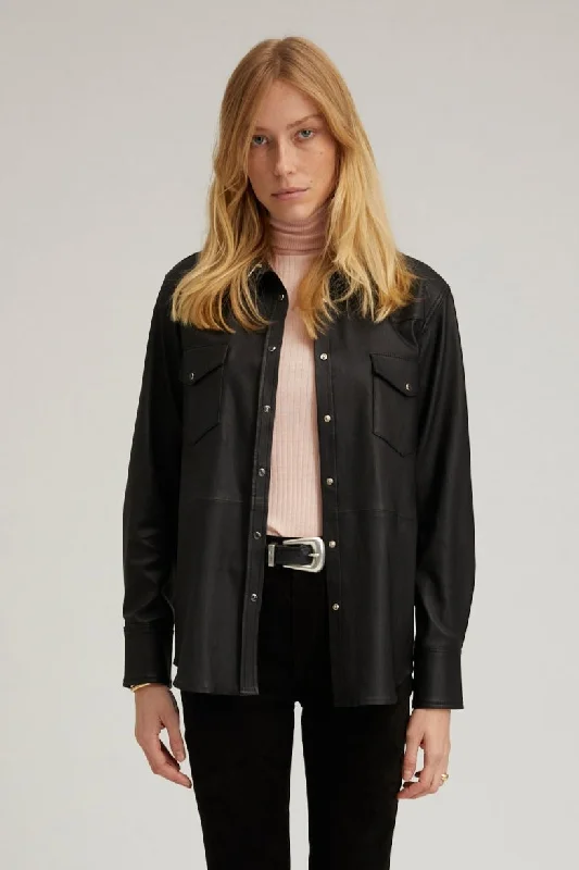 Black Leather Western Button Down