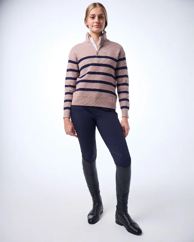 The Striped Fence Line Sweater - Camel w/ Navy Stripe