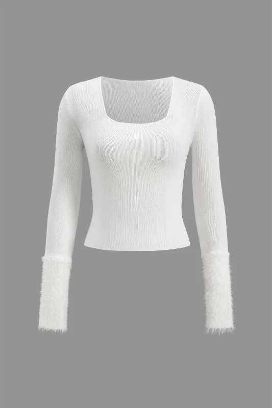 Faux Fur Patchwork Long-Sleeve Top