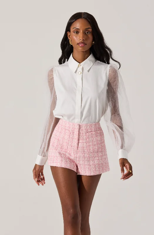 Sheer Sleeve Button Up Shirt