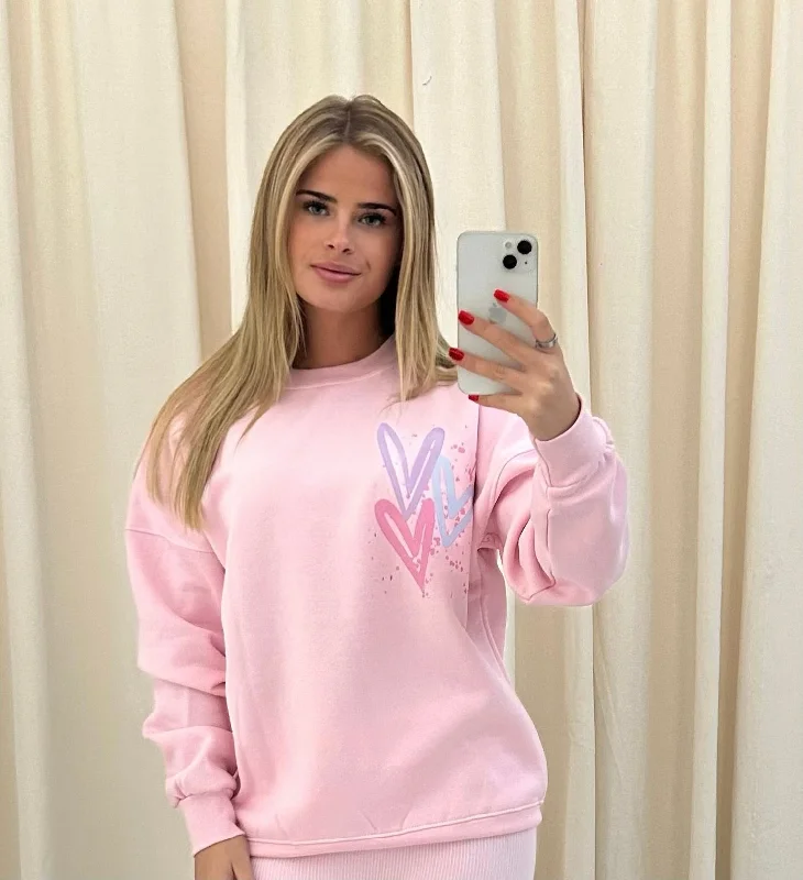 Miss Runway Pastel Heart Graffiti Sweatshirt Pink