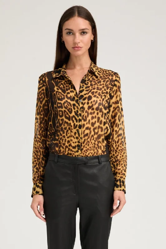 Dark Leopard Silk Fitted Button Down