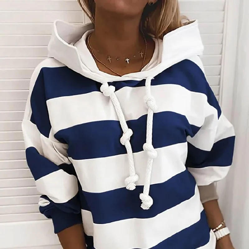 Women's Hoodie Pullover Striped Daily Basic Casual Hoodies