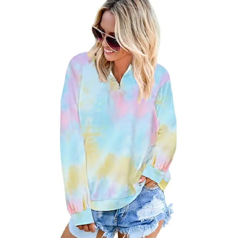 Women's Hoodie Pullover Quarter Zip Tie Dye