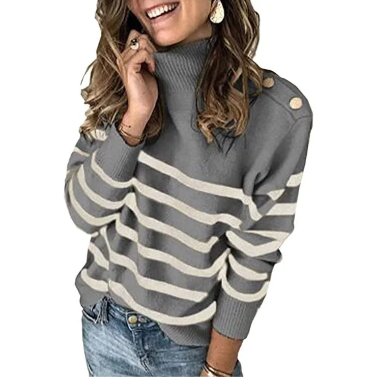 Women's Casual Long Sleeve Crewneck Patchwork Knit Sweater Top