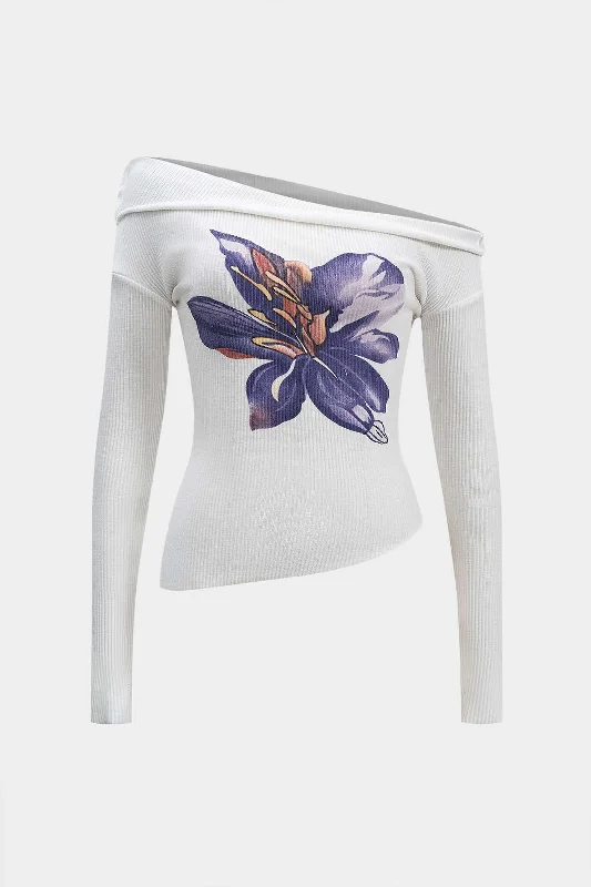 Floral Print Asymmetrical Long-Sleeve Top