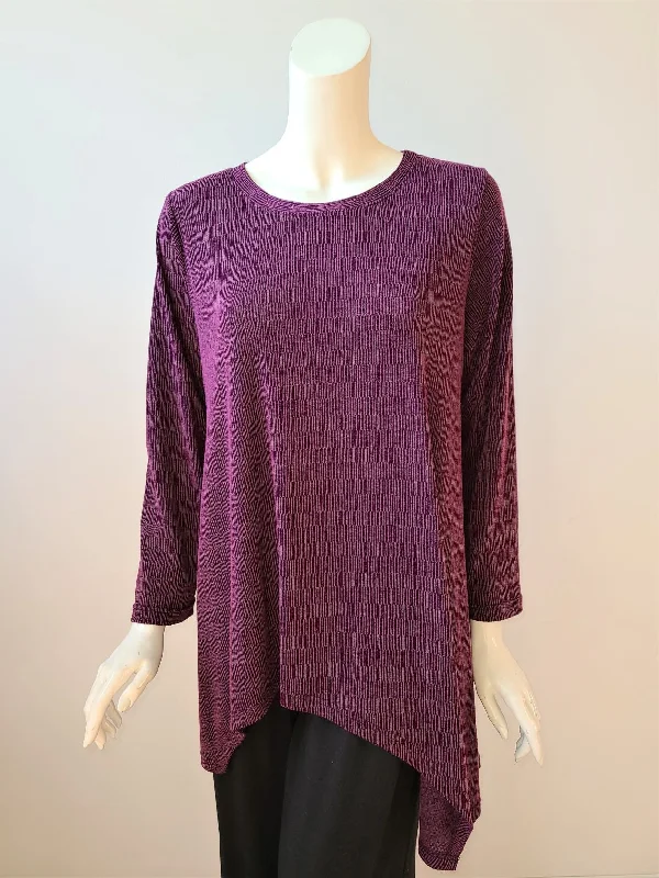 Christopher Calvin Dobby Knit Asymmetric Top Eggplant 1645