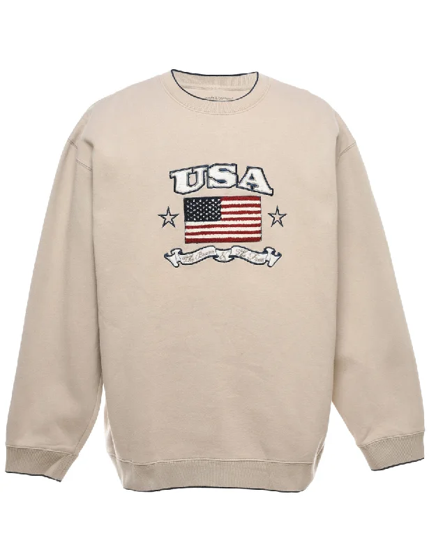 USA Beige Printed Sweatshirt - M