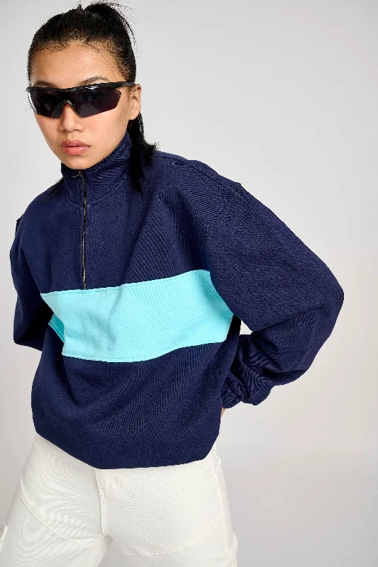 Two Blues Oversized Heavyweight High Neck Zipper