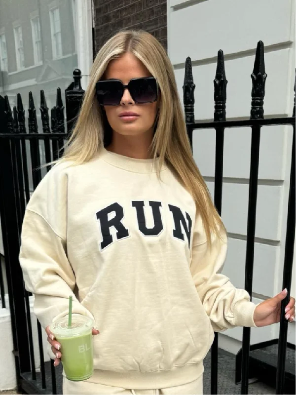 Run Appliqué 100% Cotton Sweatshirt Cream