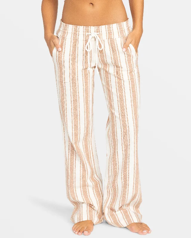 Oceanside Flared Beach Pants - Camel Sandy Stripe