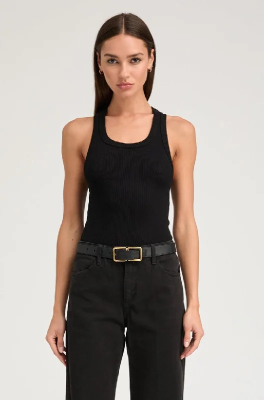 Black Rib Fitted Scooped Tank