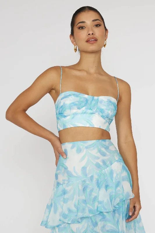 Veda Pleat Crop Top Floral Blue